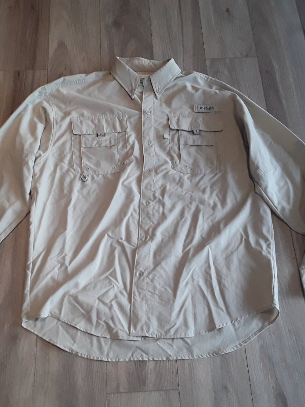 Columbia PFG Men’s Long Sleeve Fishing Shirt – Beige – Vented Back – Size M